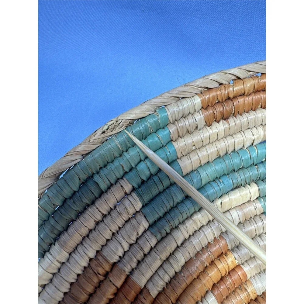 Coil Basket -Hand Woven Grass 15 inch- 3 Tone Wall Hanging or Table Decor